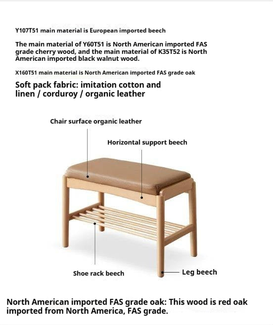 Back Walnut, Oak, Beech, Cherry Solid Wood Shoe Storage Bench