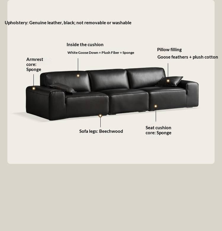 Full Grain Genuine Leather Sofa Contemporary Couch