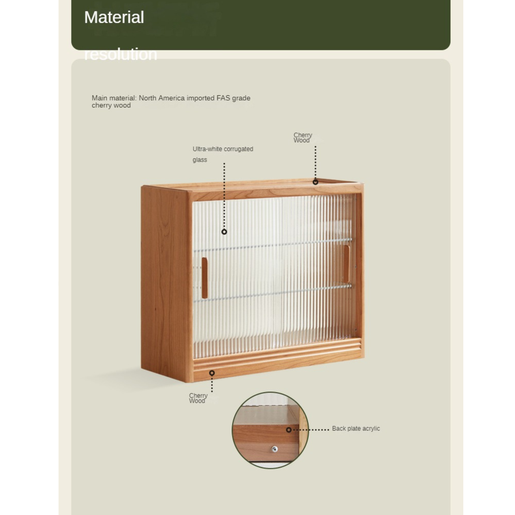 Cherry Solid Wood Glass Sliding Door Storage Cabinet,