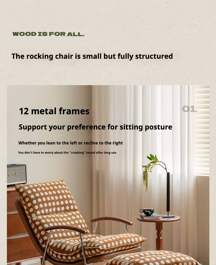 Fabric medieval style rocking chair.