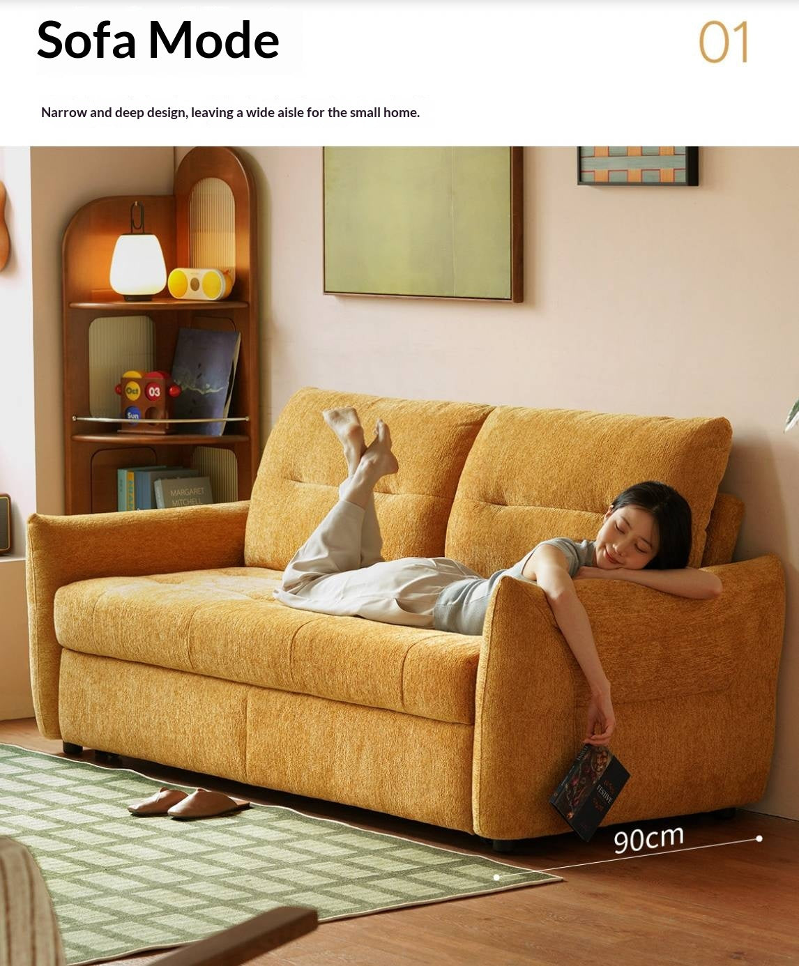 Chenille Sleeper Sofa with Pull-Out Bed Extension