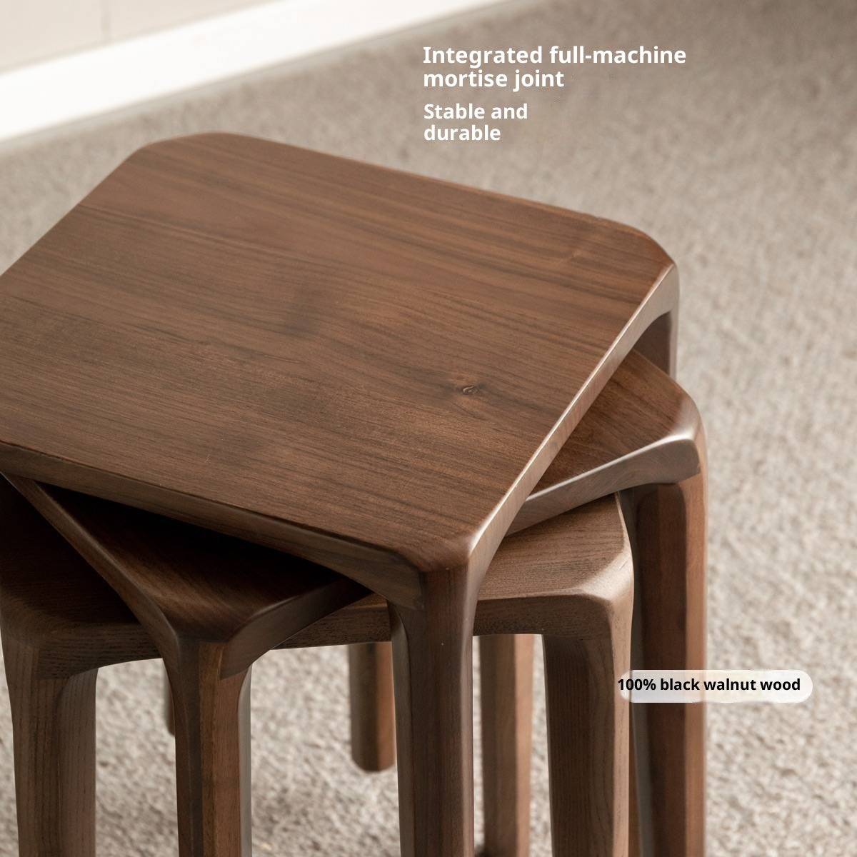 Black Walnut, Ash Solid Wood Square Stackable Stool