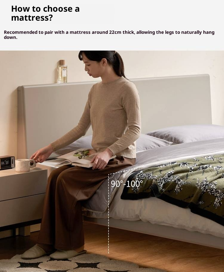 Poplar Solid Wood Floating Bed with Lights, Modern Minimalist