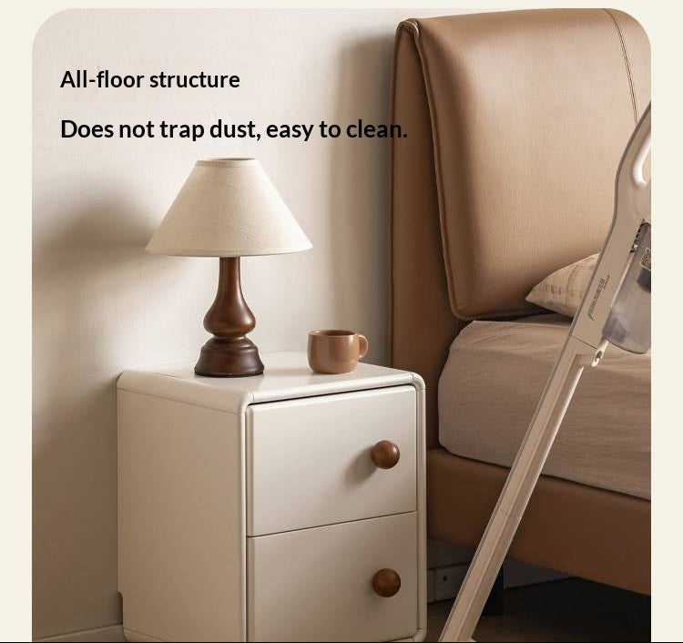 Solid Rubberwood Cream Style Narrow Nightstand