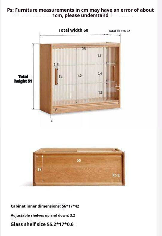 Oak, Cherry Solid Wood Desktop Locker Storage Cabinet Glass Sliding Door