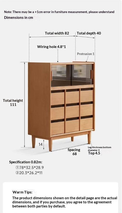 Solid Rubberwood Dining Sideboard with Glass Doors