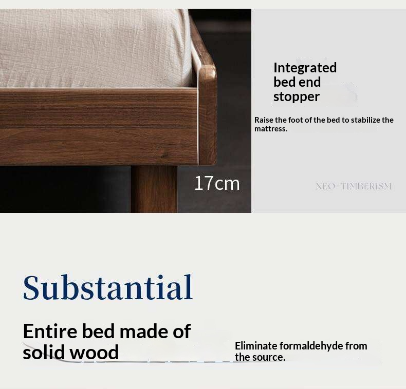 Black Walnut Solid Wood Bed with Sleek Light Luxury Finish