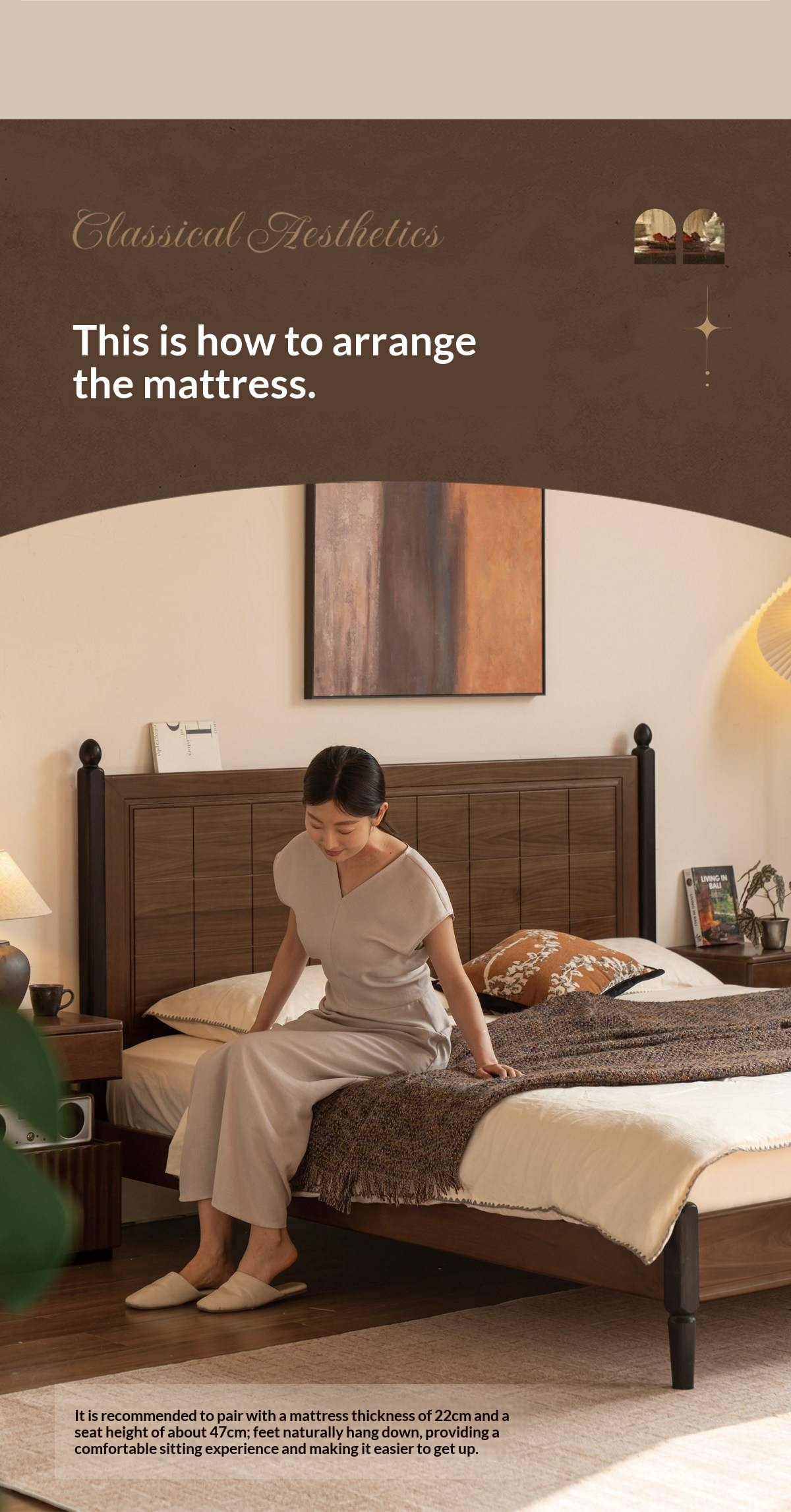 Black Walnut Solid Wood Four Poster Bed with Grid Panel Headboard