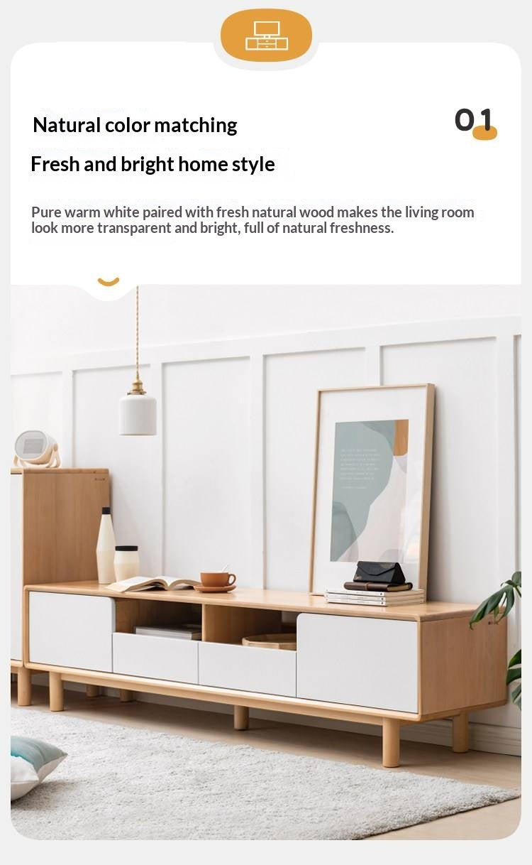 Oak Solid Wood TV Cabinet with Storage.