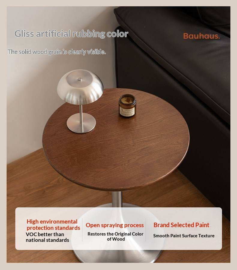 Ash Solid Wood Round Side Table, Bauhaus Style