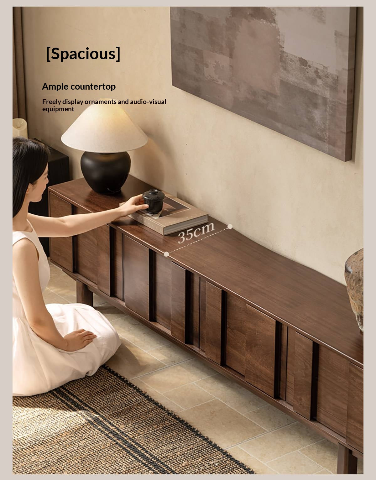 Sandalwood Solid Wood Fluted TV Console with Recessed Handles