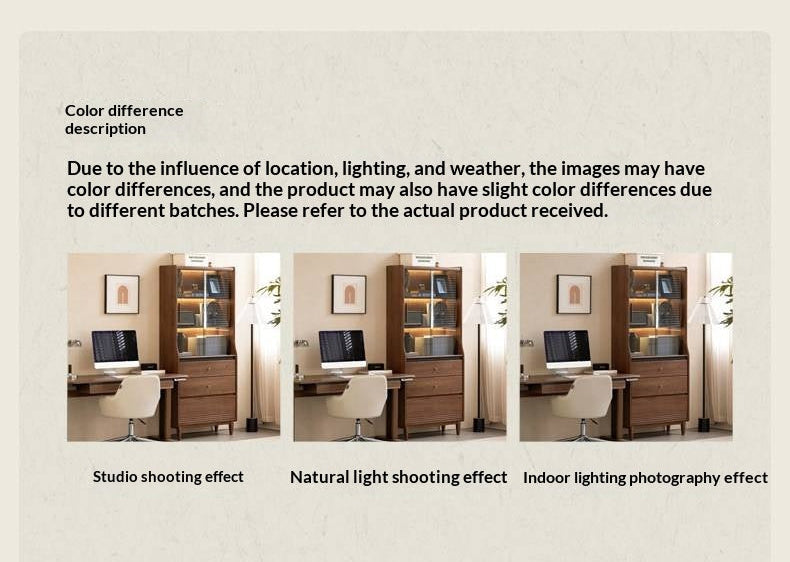 Black Walnut Solid Wood Bookcase with Interior Lighting