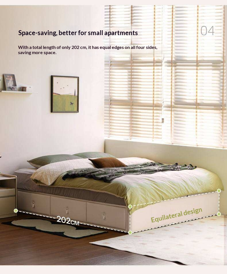 Upholstered Storage Platform Bed, Modern Minimalist White Eco Leather Tatami Bed with Box Storage