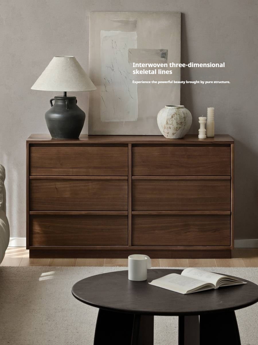 Black Walnut, Sandalwood, Oak Solid Wood Skeleton Line Chest of Drawers