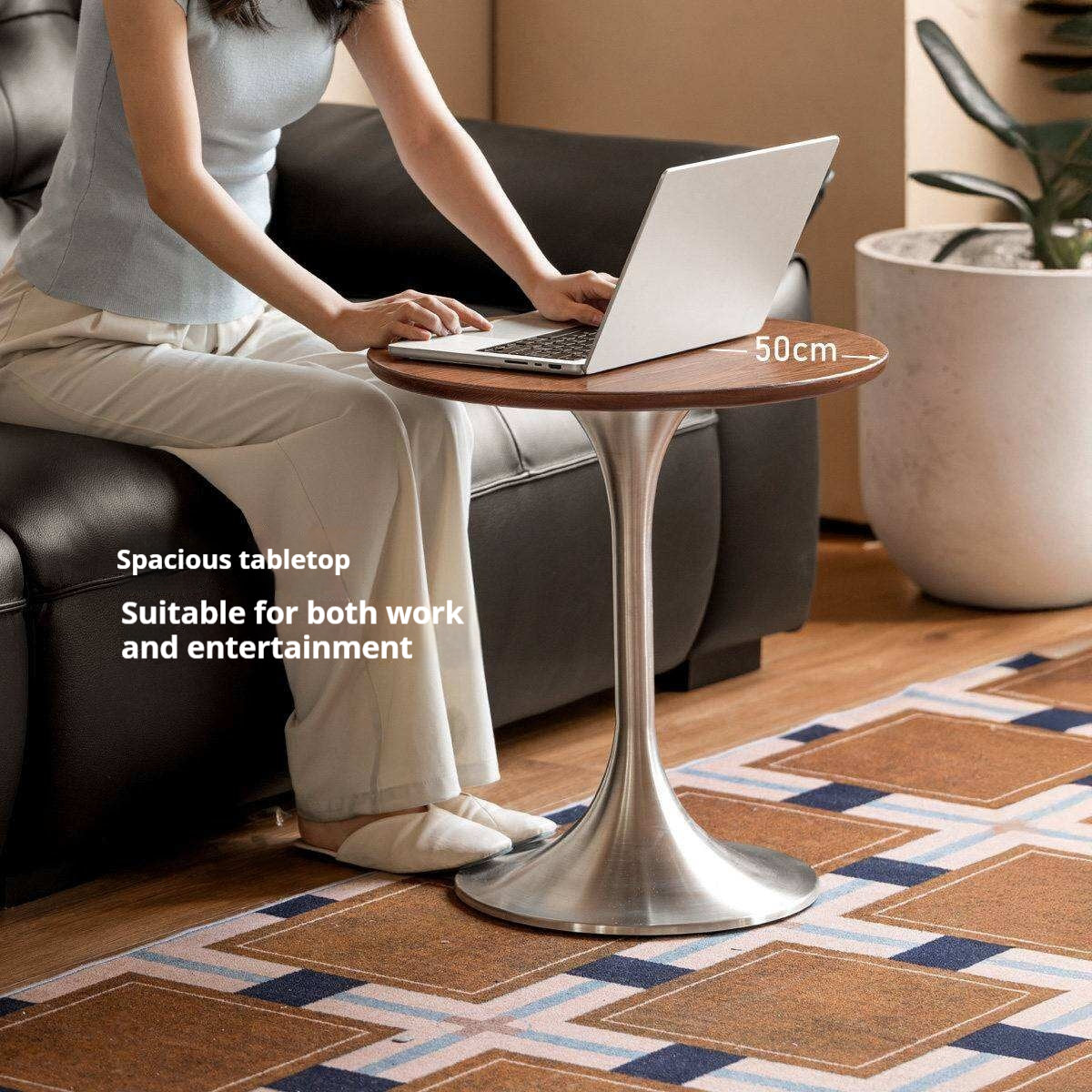 Ash Solid Wood Round Side Table, Bauhaus Style