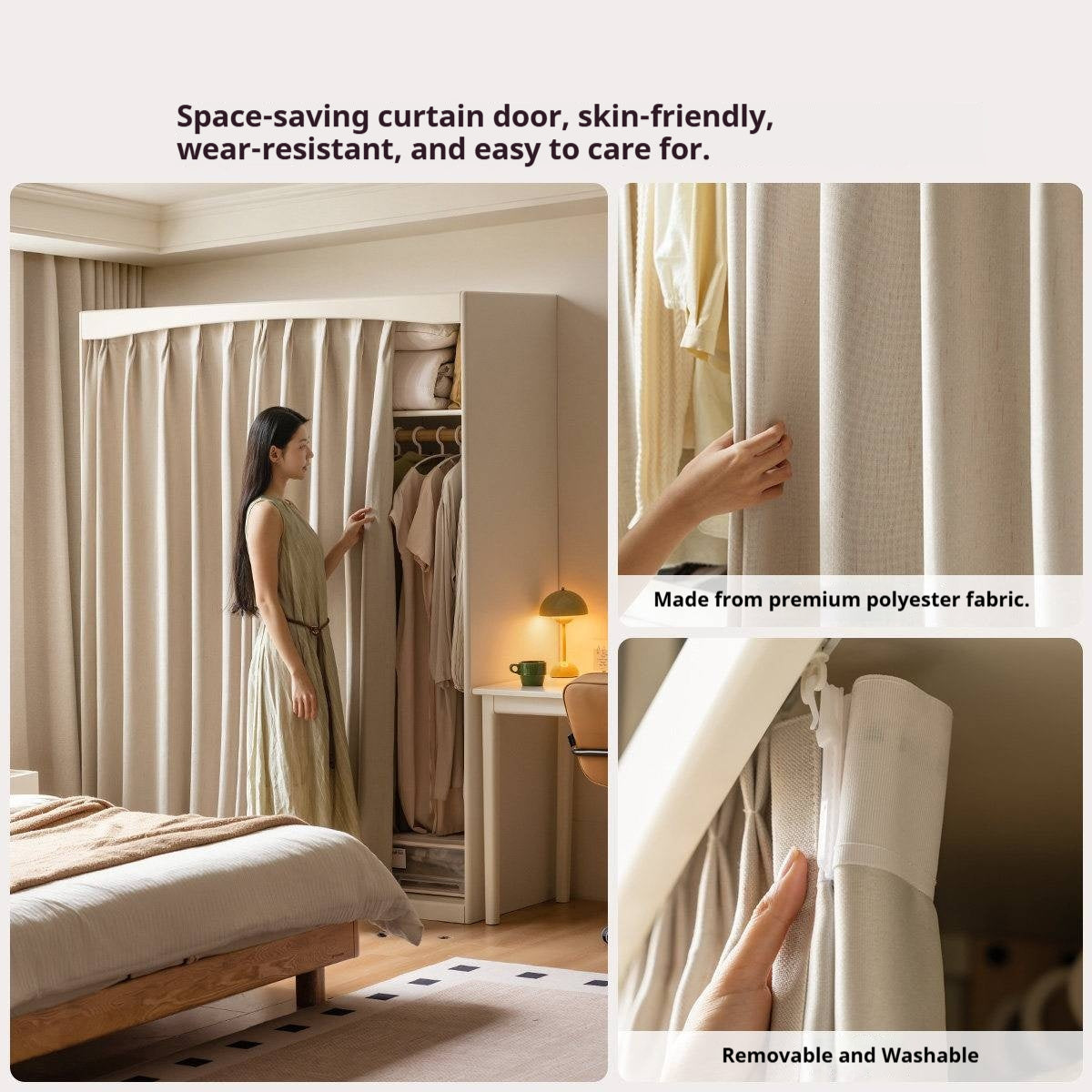 Solid RubberWood Wardrobe with curtains Design
