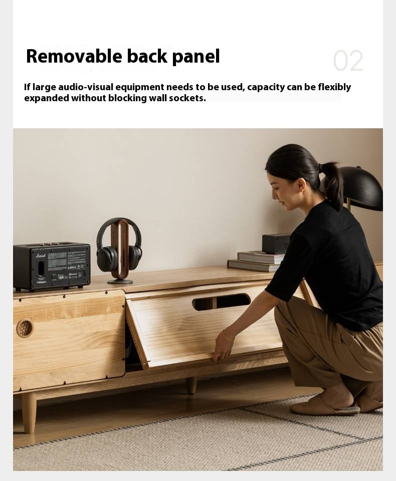 Ash Solid Wood Modern Log Style TV Cabinet