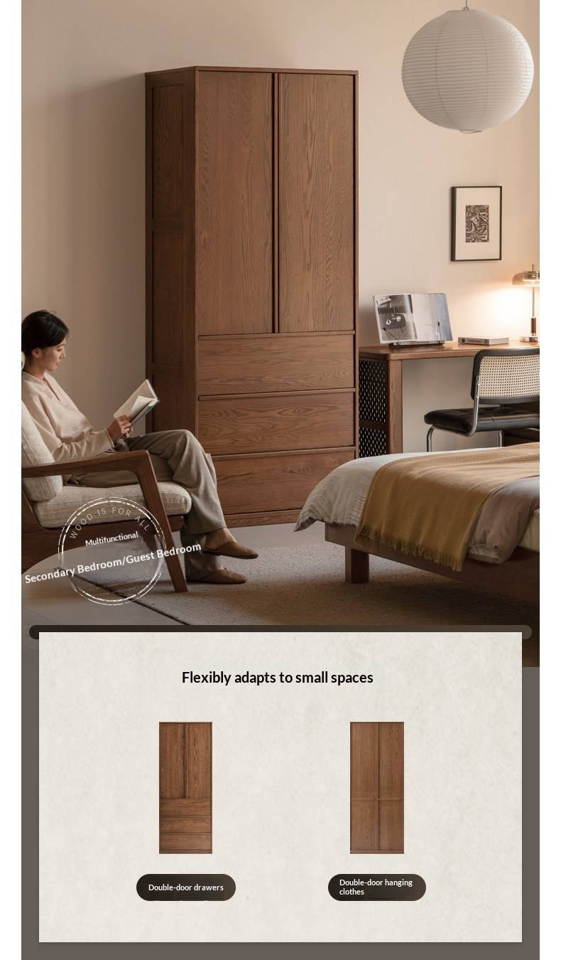 Oak Solid Wood Wardrobe with Modern Minimalist Design