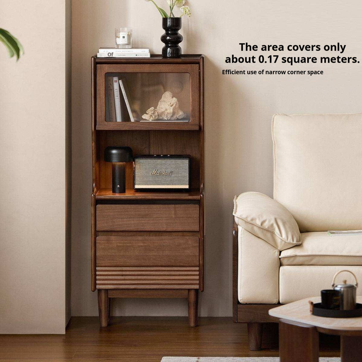 Black Walnut Solid Wood Side Cabinet with Light Luxury Finish, Sideboard