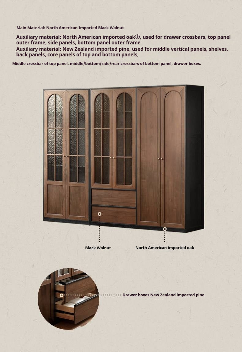 Black Walnut Solid Wood Wardrobe French Retro Style