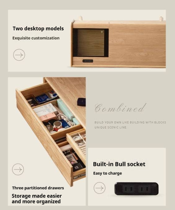 Oak Solid Wood Modern Minimalist Multifunctional Vanity Table