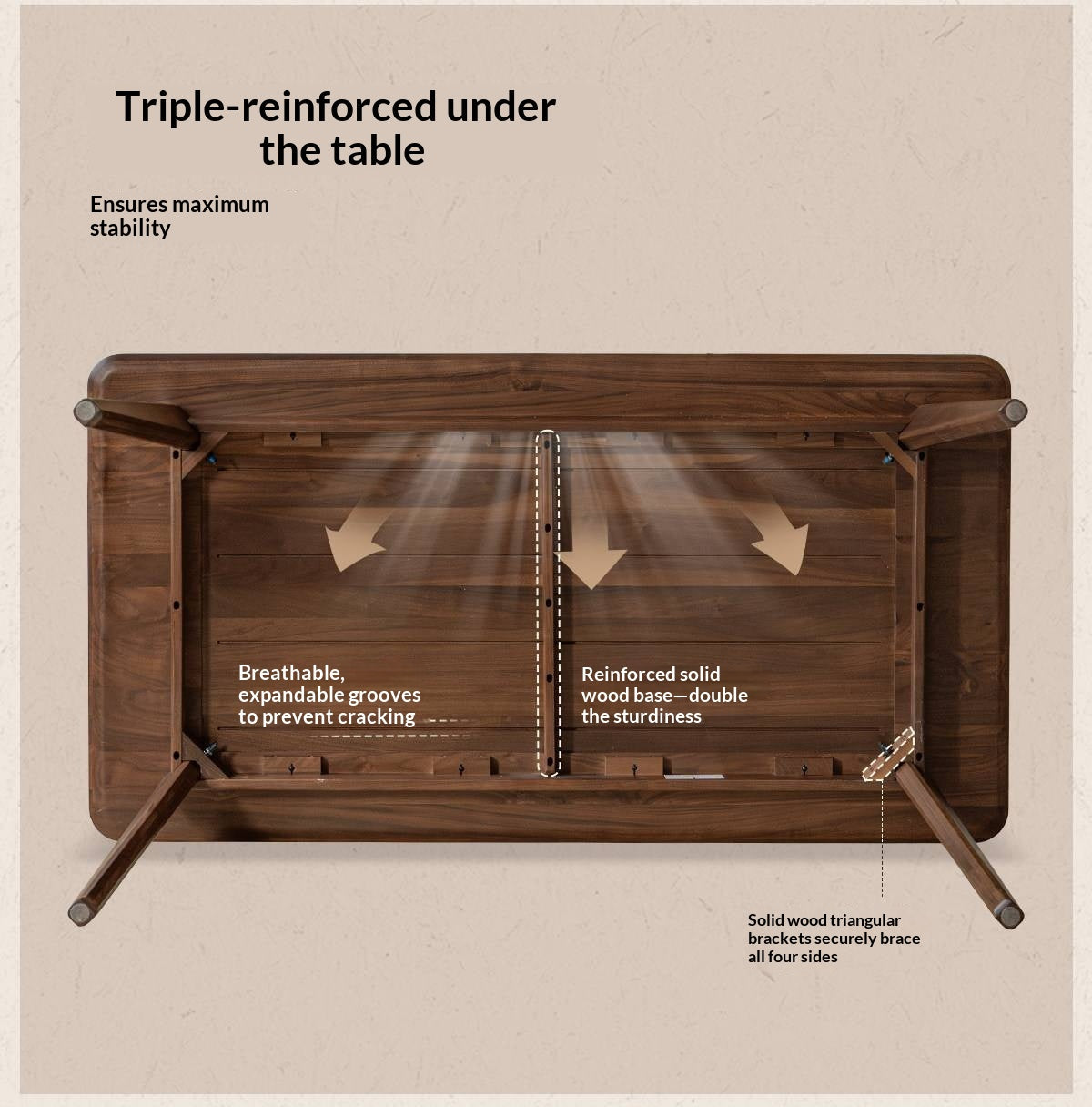 Black Walnut, Golden Pearwood, Sandalwood Solid Wood North American Dining Table