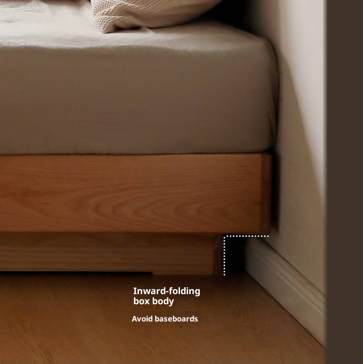 Cherry Solid Wood Floating Platform Box Bed, Headboard-Free Bed