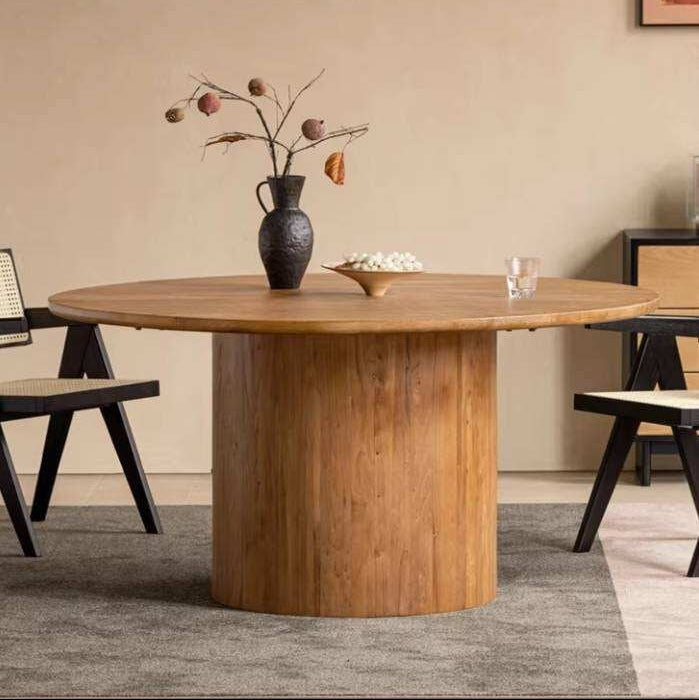 Elm Solid Wood Round Dining Table with Modern Minimalist Design