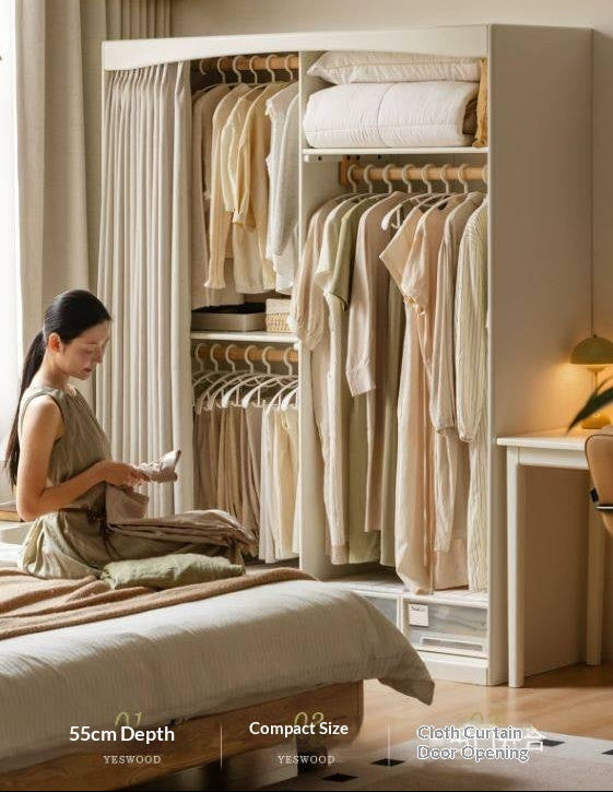 Solid RubberWood Wardrobe with curtains Design