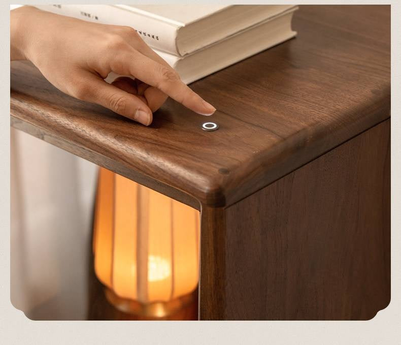 Black Walnut Solid Wood Sliding Door Side Cabinet