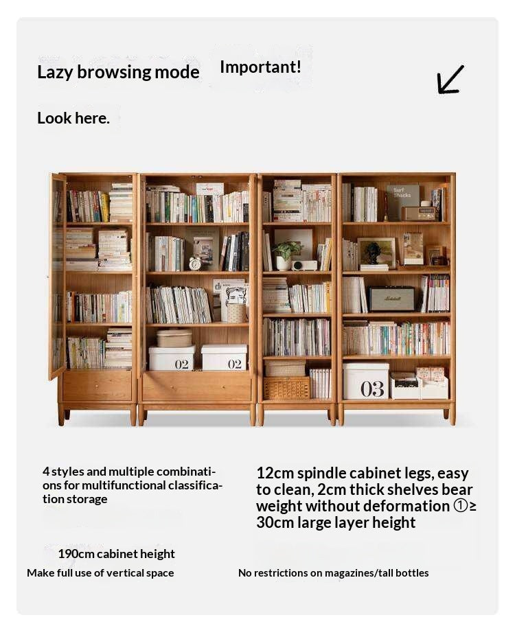 Cherry Solid Wood Freely Combinable Bookshelf with Retro Style Finish