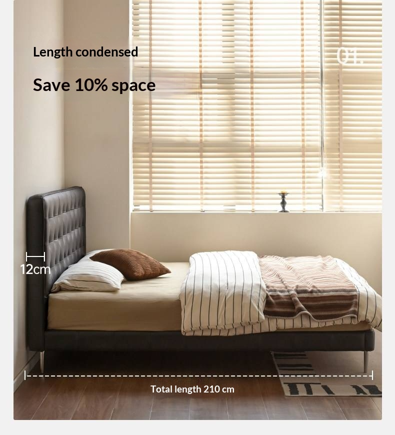 Genuine Leather Bed — Italian Light Luxury, Bauhaus Edge Design, Black Finish
