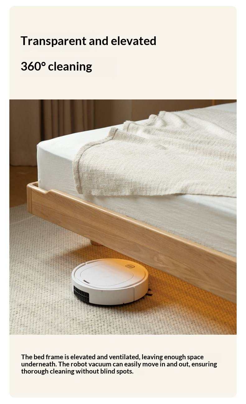 Ash Solid Wood Floating Bed — Large Slab, Simple Modern Design