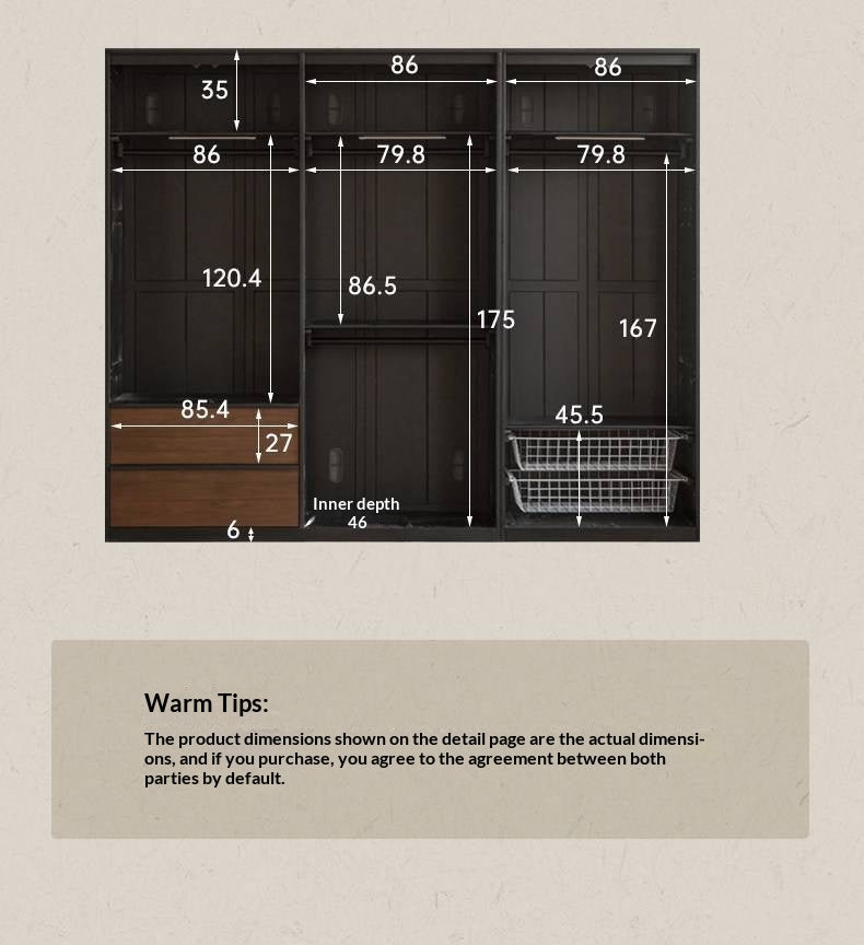 Black Walnut Solid Wood Wardrobe French Retro Style