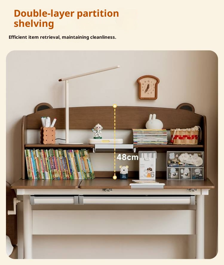 Solid Rubberwood Children s Hand-cranked Height Adjustable Desk