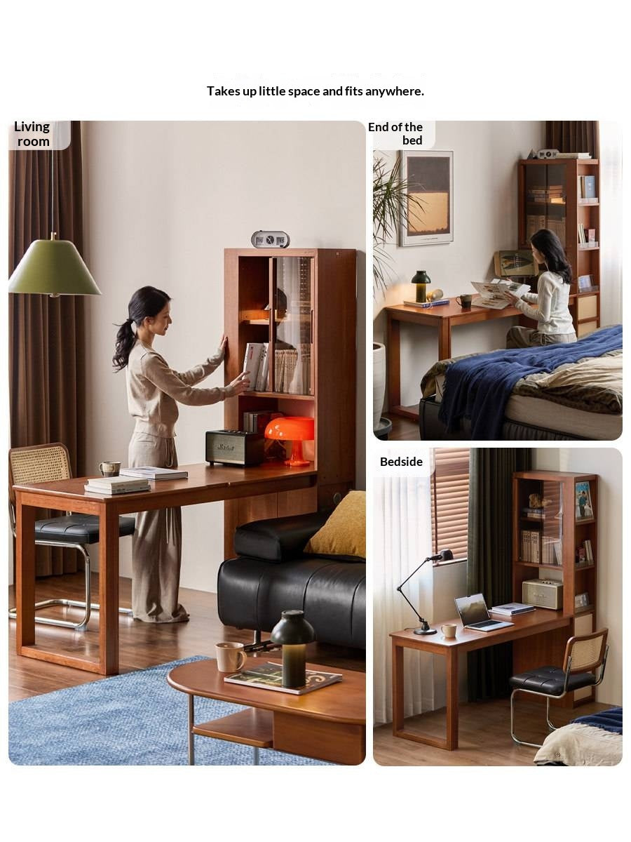 Poplar Solid Wood Retro Style Multifuntional Desk with Integrated Bookshelf