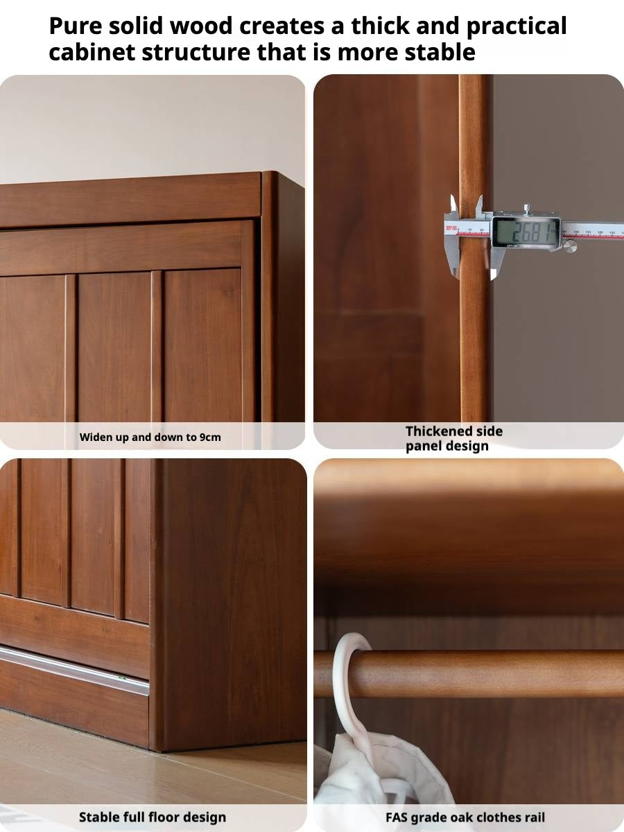 Poplar Solid Wood Wardrobe Retro Sliding Door Wardrobe.