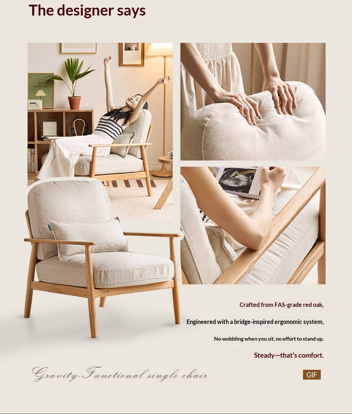 Oak Solid Wood Scandinavian Casual armChair