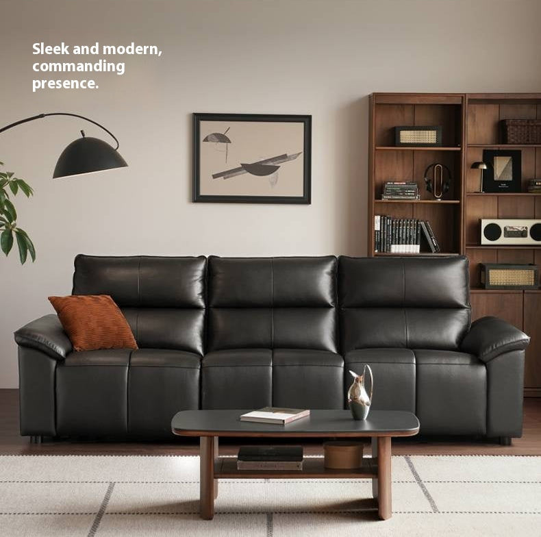 Genuine Leather Sofa Zero-Wall Electric Recliner with Extendable Function and Piano-Key Controls