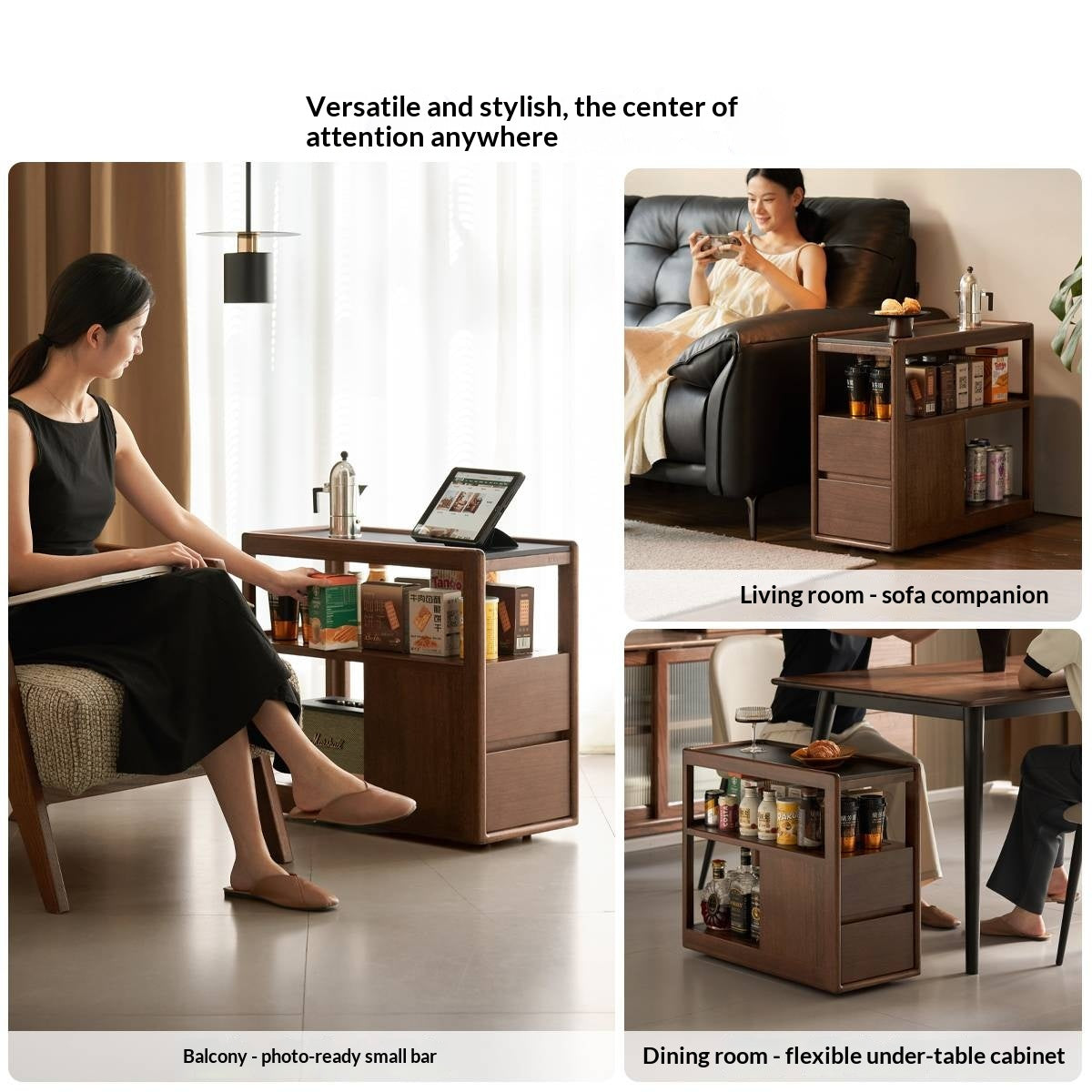 Sandalwood Solid Wood Italian Style Light Luxury Rock Board Side Table