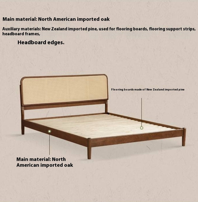 Oak Solid Wood Rattan Bed