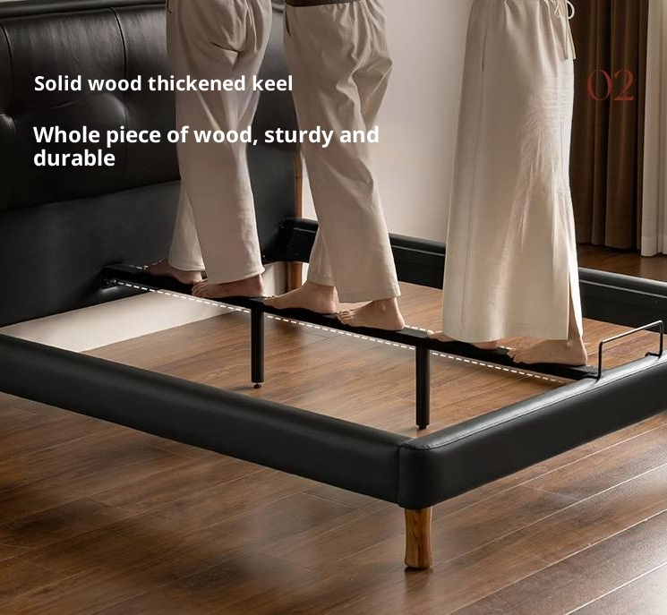 Genuine Leather Soft Headboard Bed