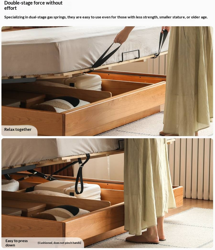 Cherry Solid Wood Modern Minimalist Storage Box Bed with Suspension Design