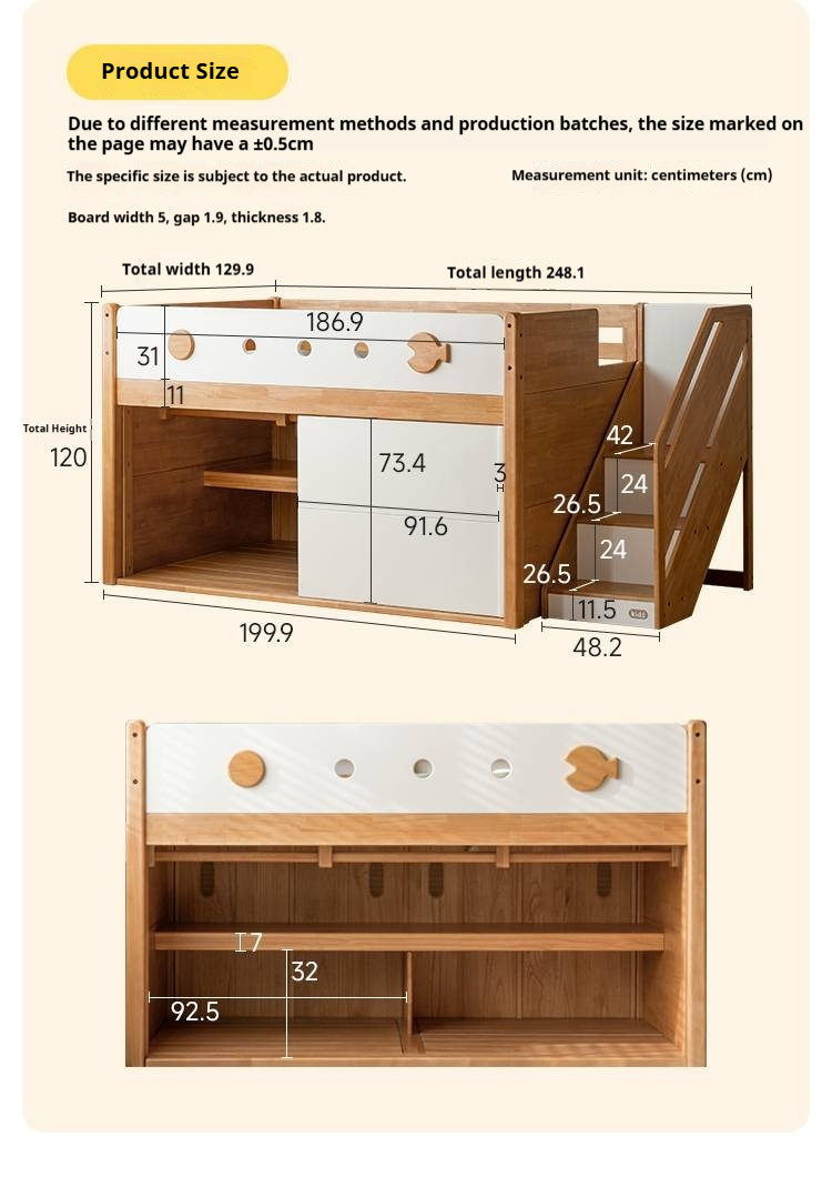 Rubberwood Children's Solid Wood Multifunctional Storage Loft Bed