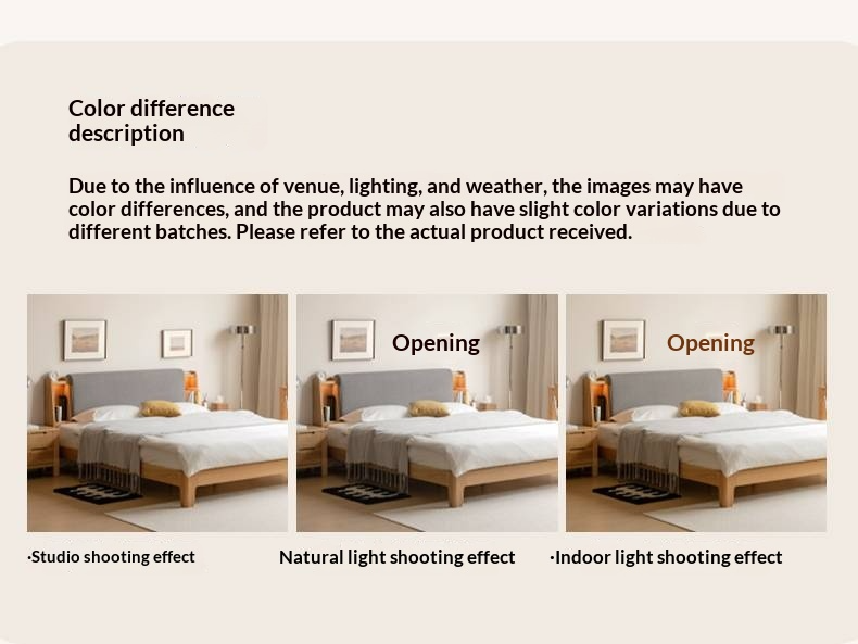 Oak Solid Wood Bed with Genuine Leather and Light Upholstery