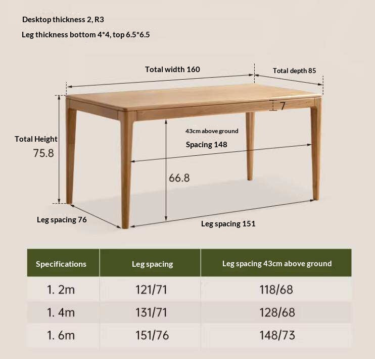 Oak Solid Wood Dining Table with Rectangular Top and Clean Lines