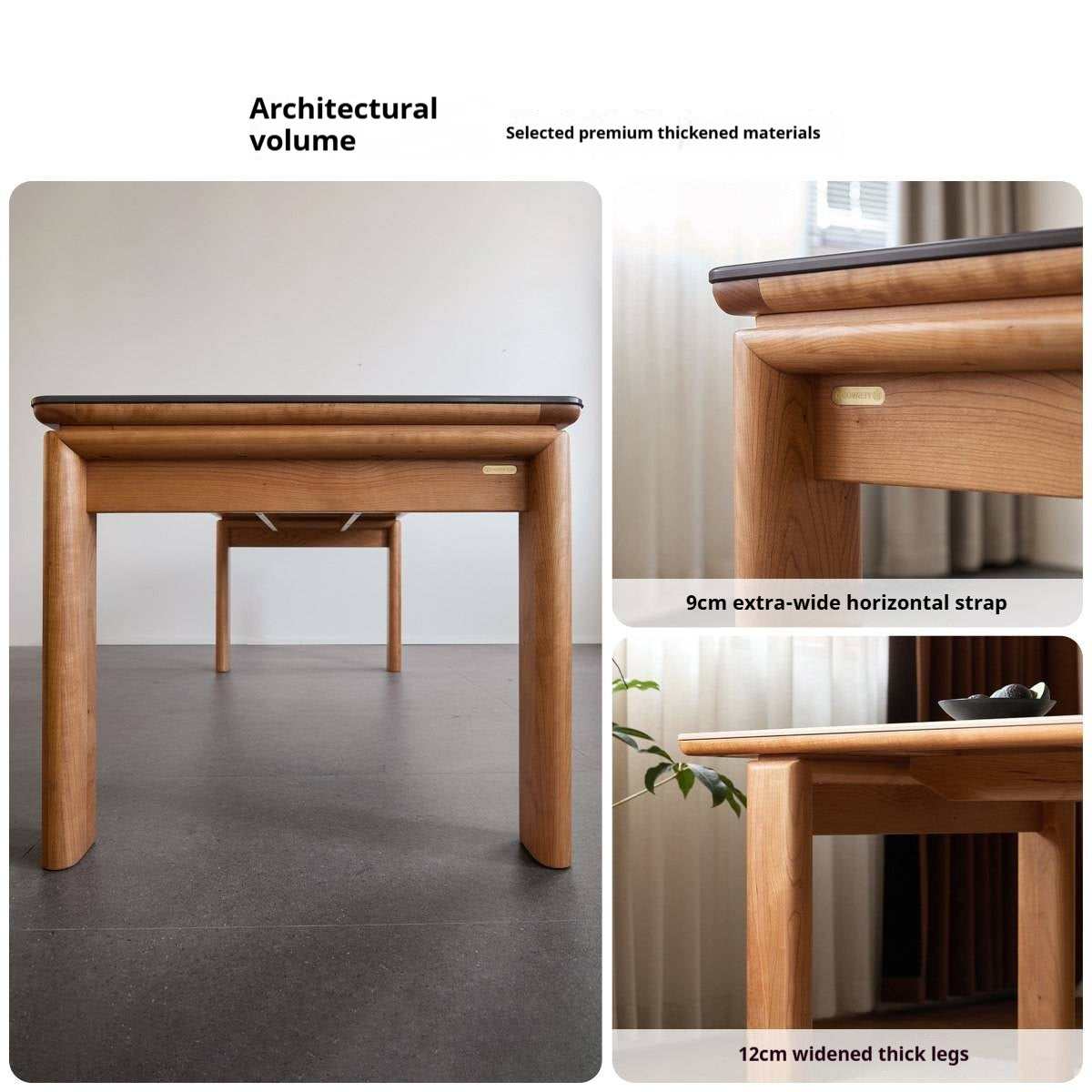 Cherry Solid Wood Vintage Style Slab Dining Table with Sintered Stone Top