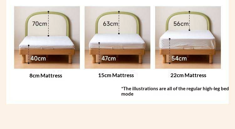 Beech solid wood Kids Bed with Round Headboard and Adjustable Height Legs
