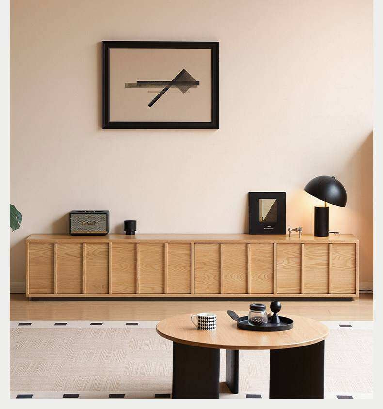 Oak Solid Wood TV Cabinet with Open Frame Storage Design