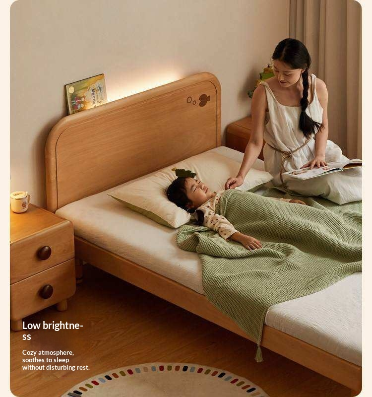 Beech Solid Wood Kids Platform Bed with Night Light
